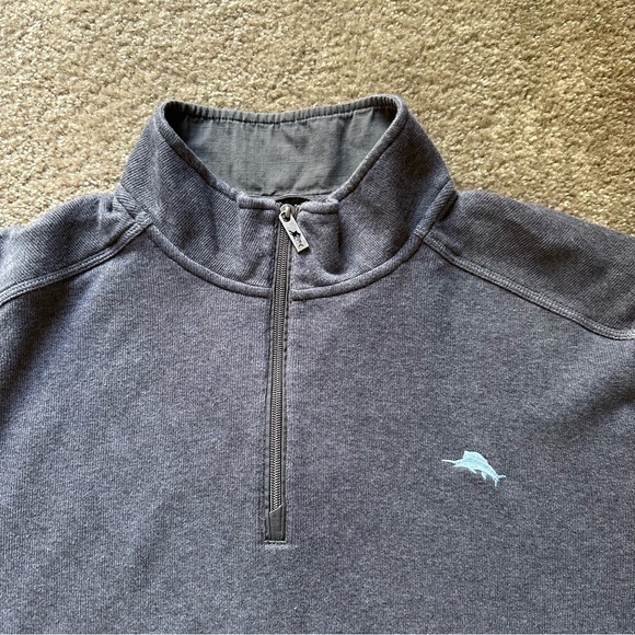 Tommy Bahama Tobago Bay Grey Quarter Zip Pullover Sweatshirt - Picture 3 of 6